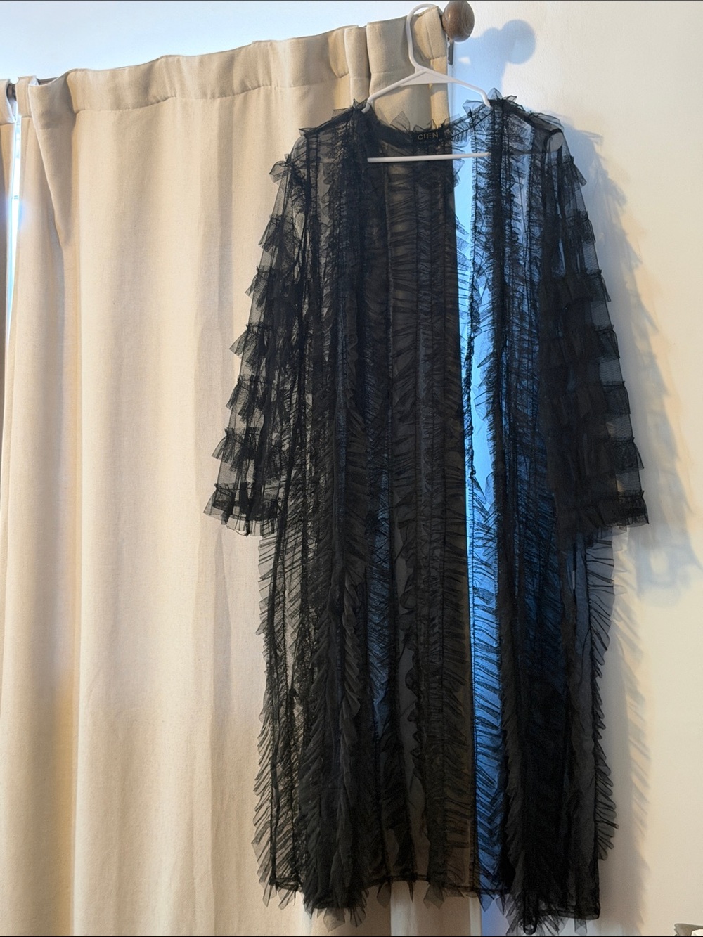 Sheer Black Ruffle Kimono Robe - Cien